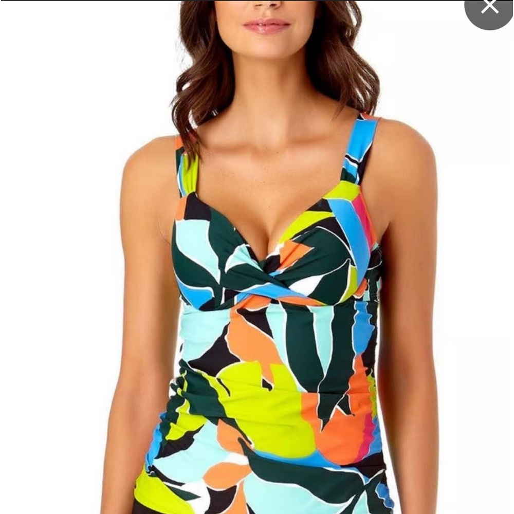 Anne Cole Womens Multicolor Abstract Twist Front Tankini Top Size 40B/38…